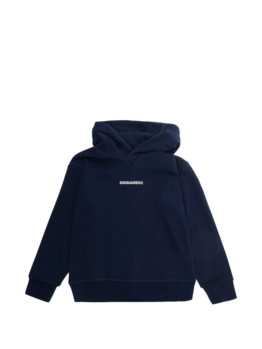 Bluze Blue Hoodie with fixed hood and logo lettering on the front in cotton Boy - Img 6