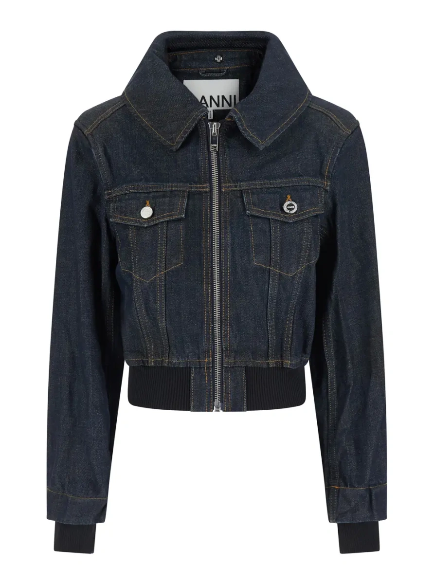 Bomber Blue Denim Cropped Bomber Jacket for Women - Img 4