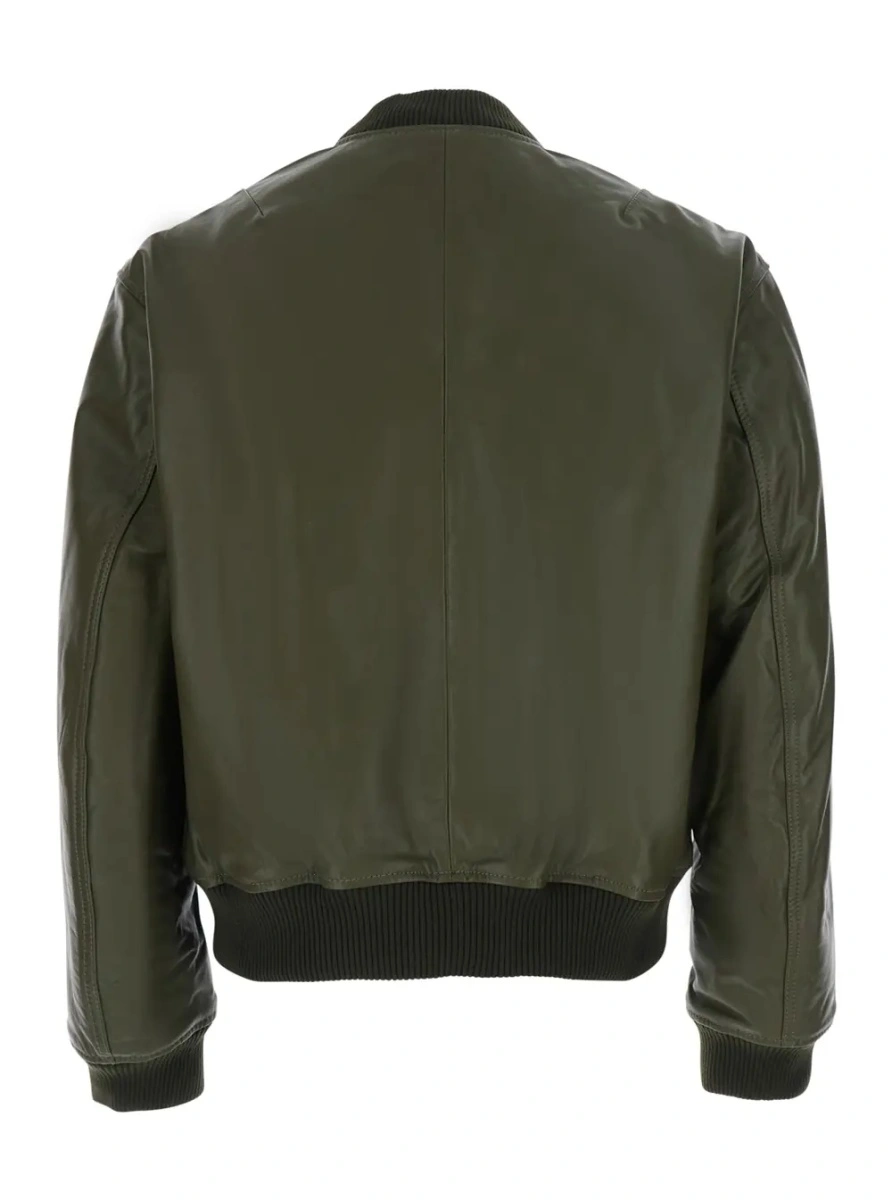 Bomber Bomber Jacket with Two Welt Pockets on the Front in Green Leather for Men - Img 2