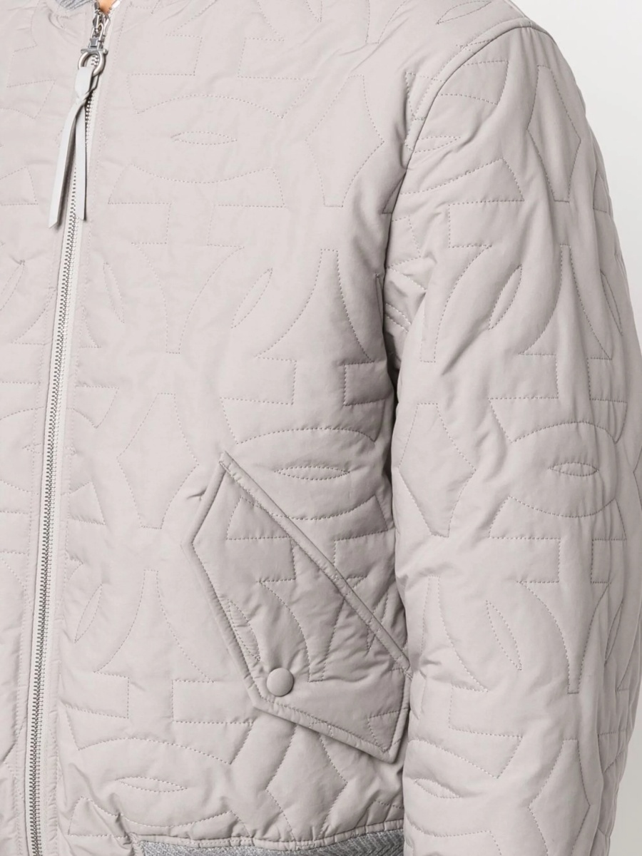 Bomber jacket Salvatore Ferragamo gri din piele si polyester - Img 5