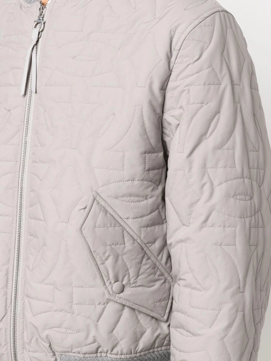 Bomber jacket Salvatore Ferragamo gri din piele si polyester - Img 5