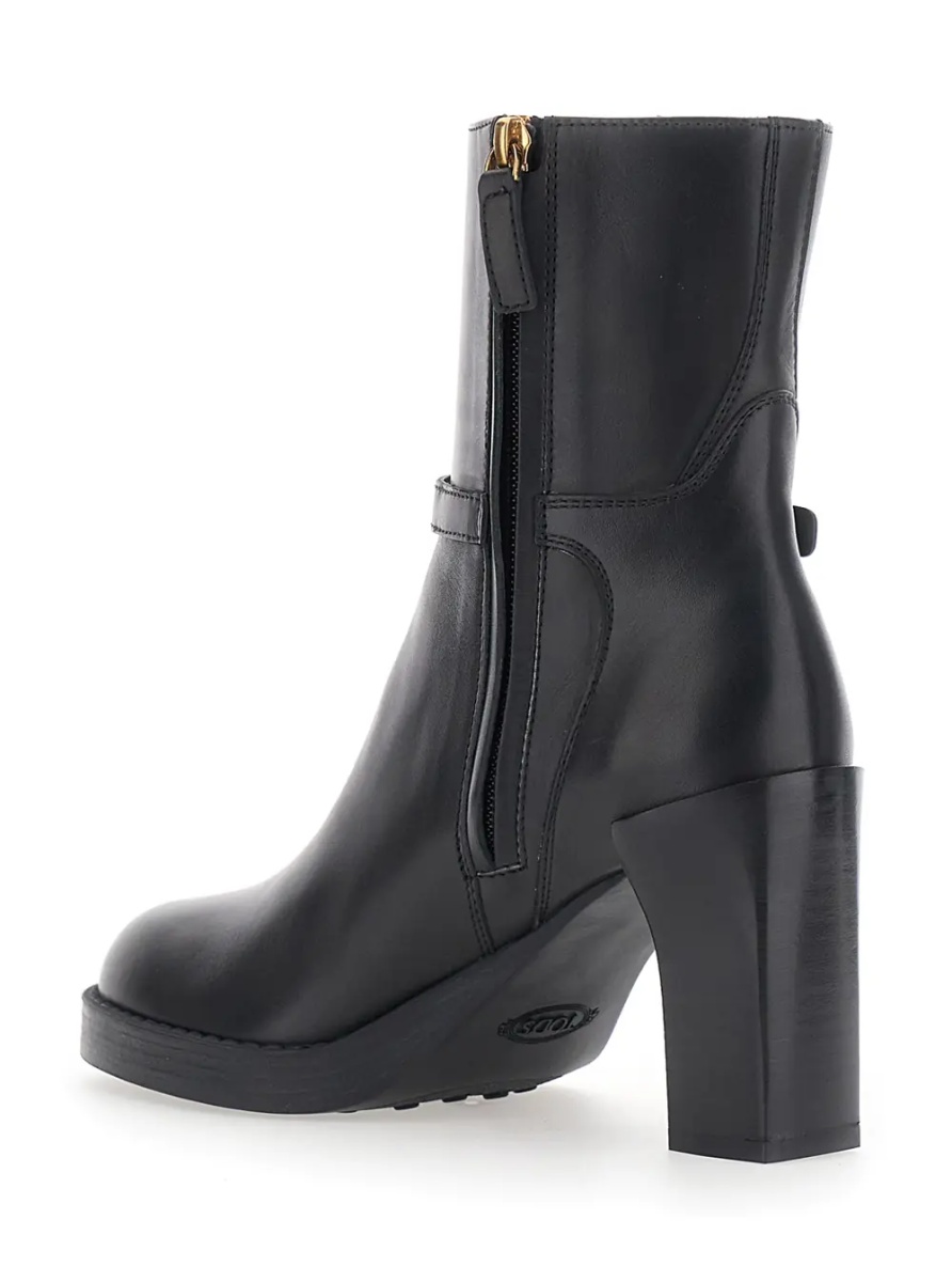 Botine Black Ankle Boots with High Heel and Buckle Strap in Leather for Women - Img 3