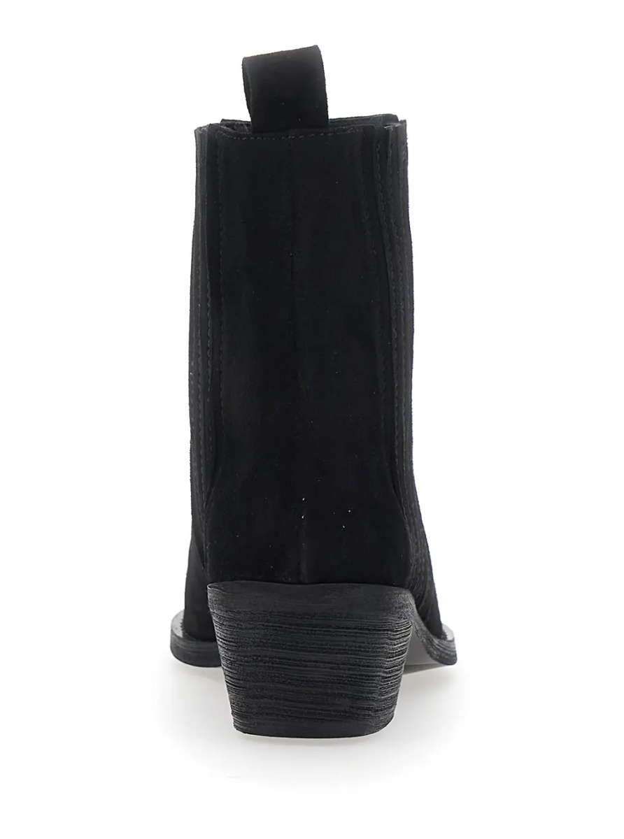Botine Black Ankle Boots with Low Block Heel in Suede for Women - Img 4
