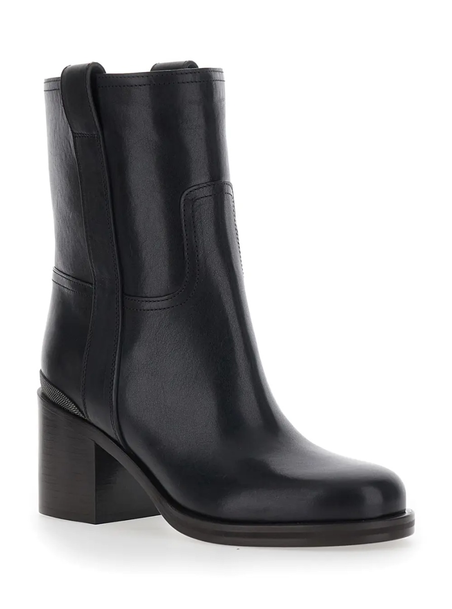 Botine Black ankle Boots with Monile detail on the back in Leather for Women - Img 2