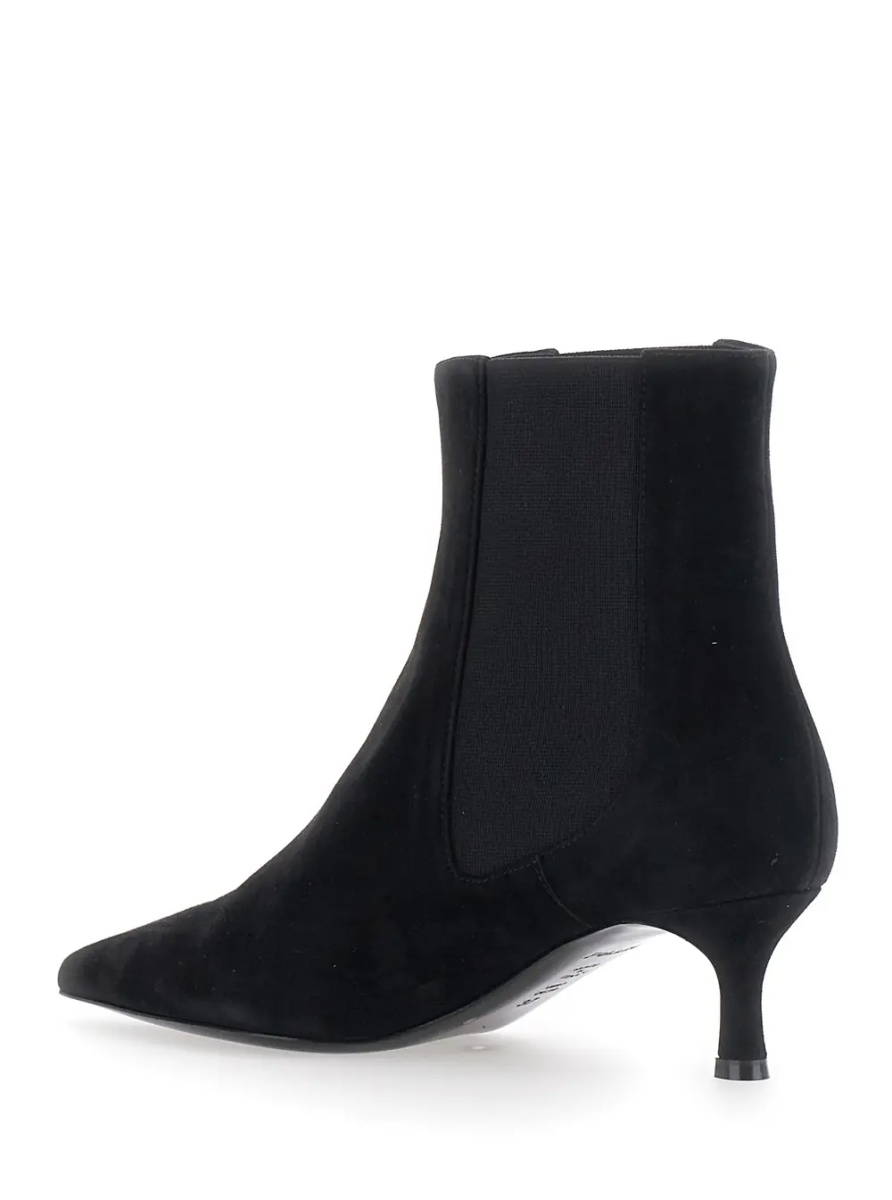 Botine black Low-heeled ankle boots with elastic bands in suede for women - Img 3