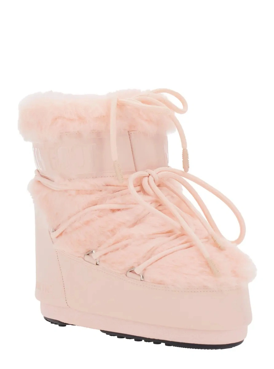 Botine Moon Boot roz din material tehnic si blana ecologica - Img 2