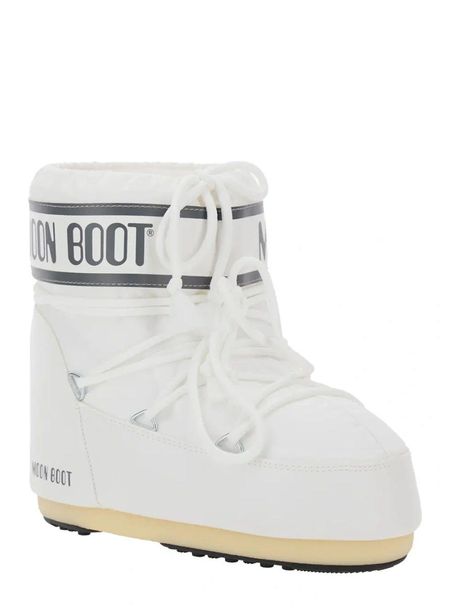 Botine Snow Boots with Maxi Logo Print in White Tech Fabric for Women - Img 2