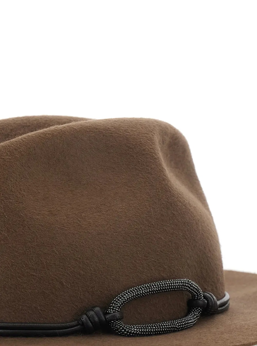 Caciula brown Hat with applied Monile band in felt for women - Img 3