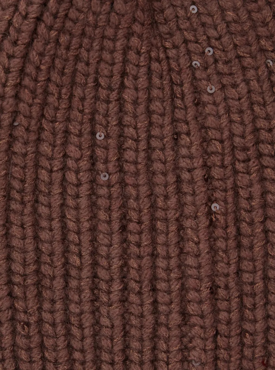 Caciula brown knitted beanie with applied sequins in cashmere and silk Women - Img 3
