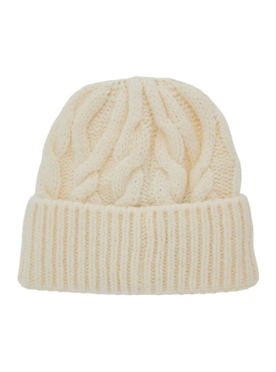 Caciula White beanie with cable knit design and logo patch on the front in wool blend for women - Img 2