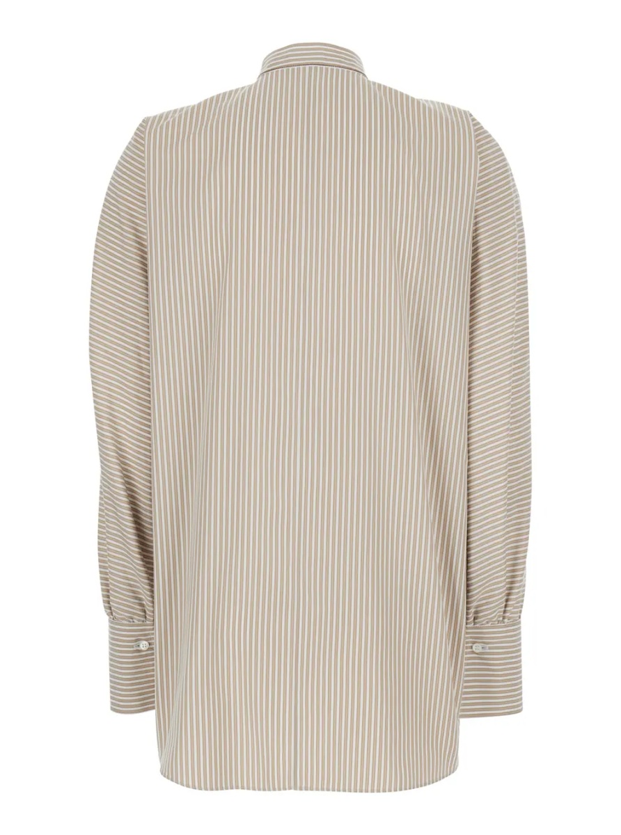 Camasa Beige Shirt with Button Collar and All-Over Striped Motif in Cotton for Women - Img 2