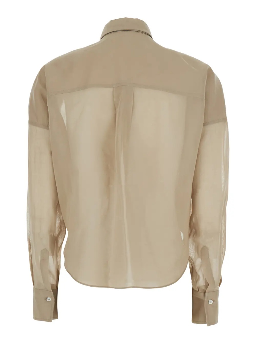 Camasa Beige Shirt with Classic Collar and Monil Detail on the Collar in Cotton Woman - Img 2