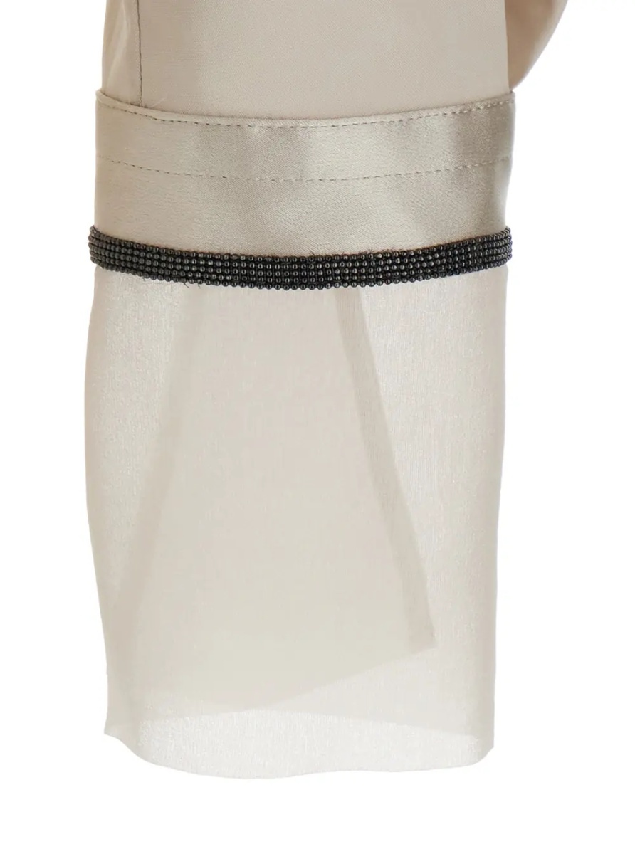 Camasa Beige Shirt with Monili decorations on the cuffs in cotton poplin women - Img 3