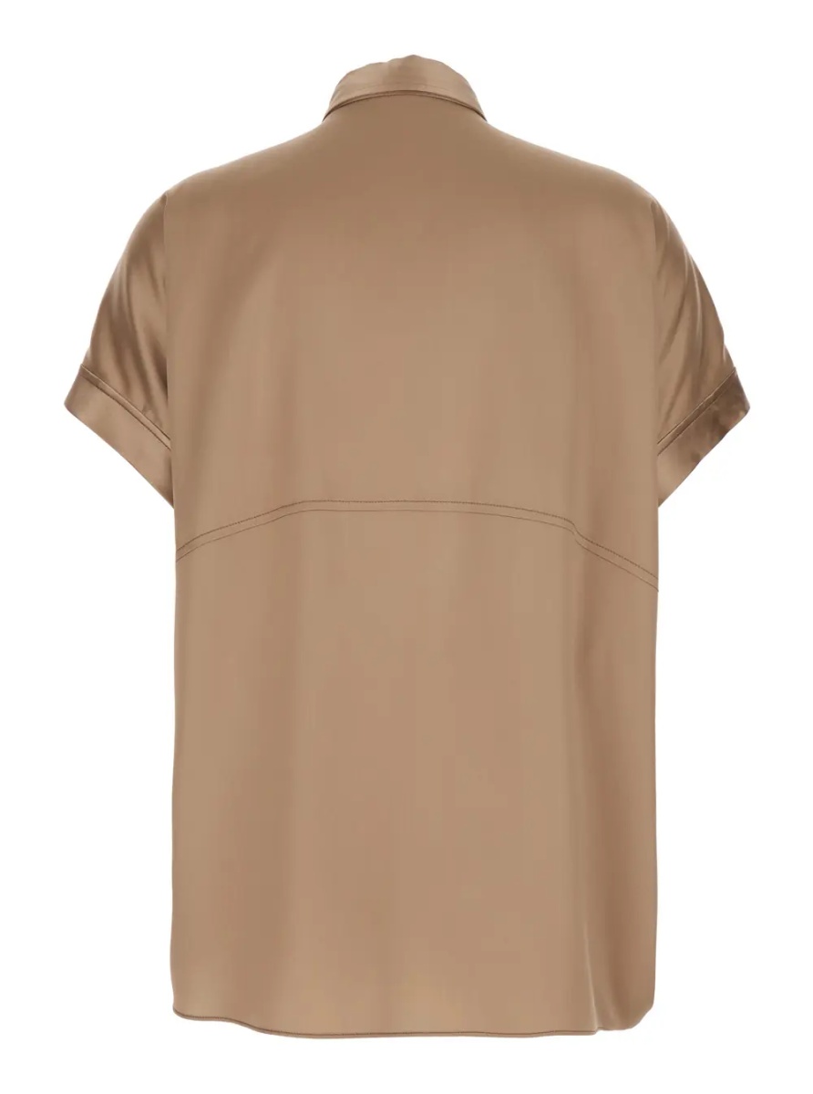 Camasa Beige Stretch Silk Button Down Collar Shirt for Women - Img 2