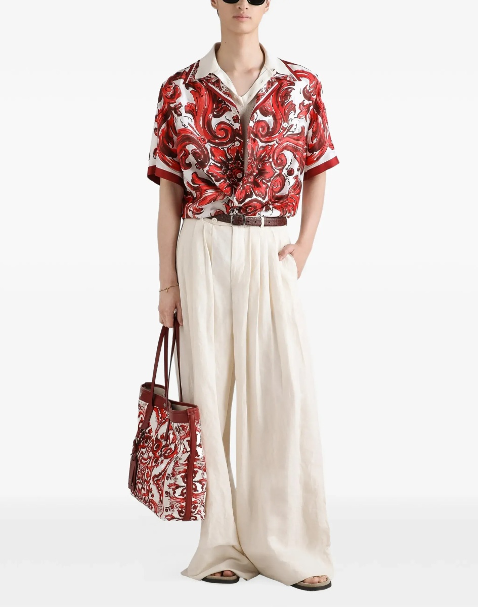 Camasa casual Maiolica print Hawaii Shirt in silk twill - Img 4