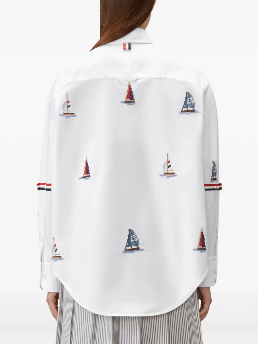 Camasa casual Oversized Sailboat-embroidered Shirt - Img 6