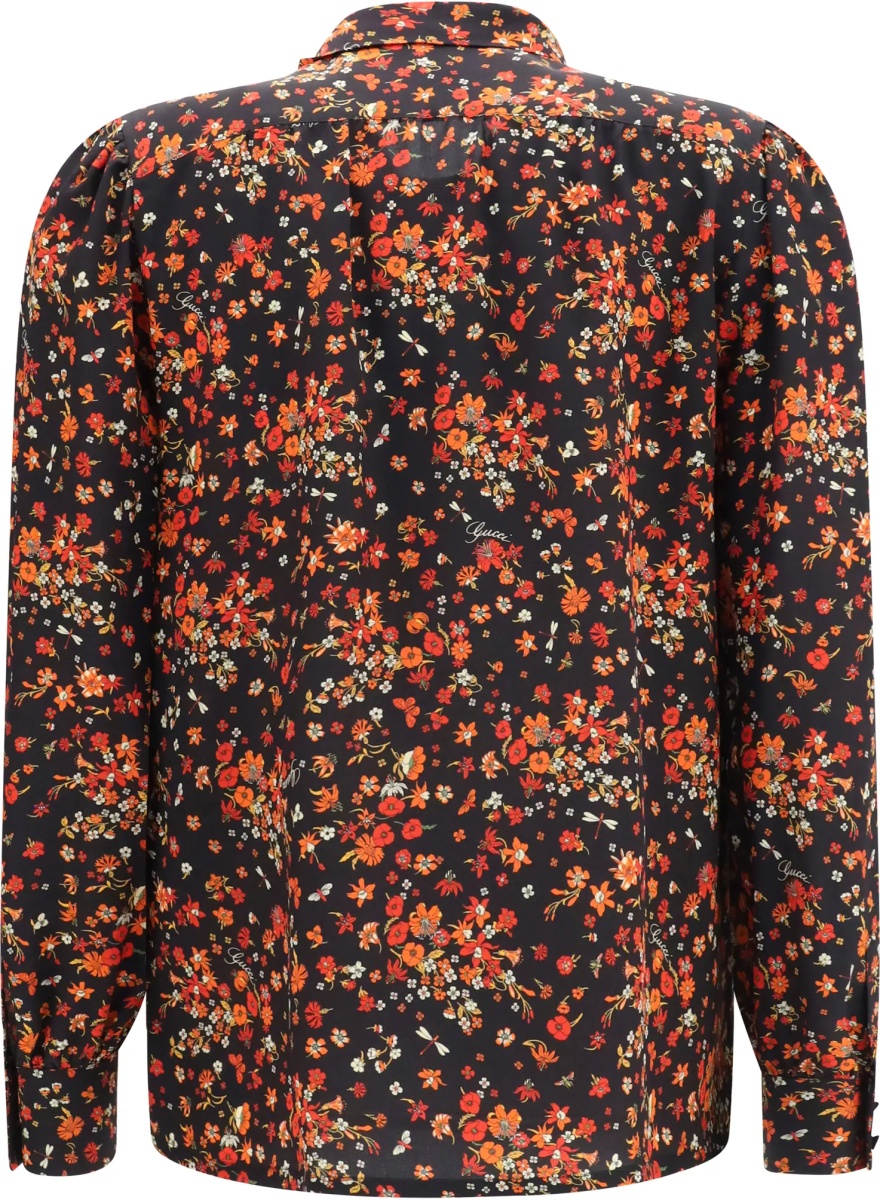 Camasa casual Silk Flora print Shirt with neck bow - Img 2