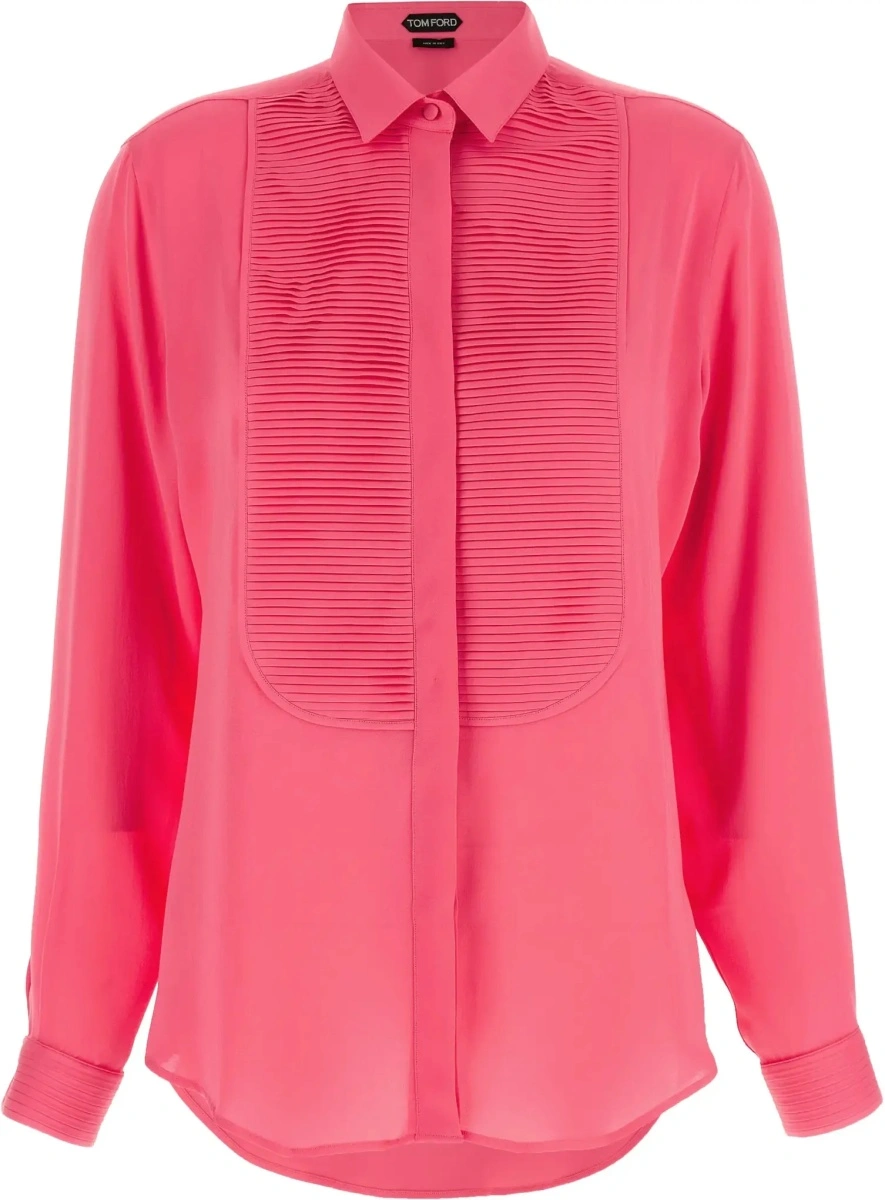 Camasa casual Tuxedo Shirt in silk with pleated bib - Img 7