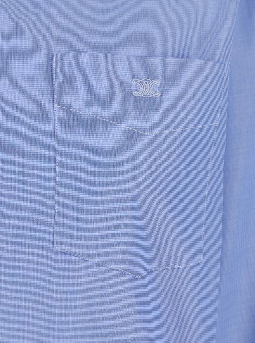 Camasa Light blue Cropped shirt with pointed collar and logo on the front in cotton for women - Img 3