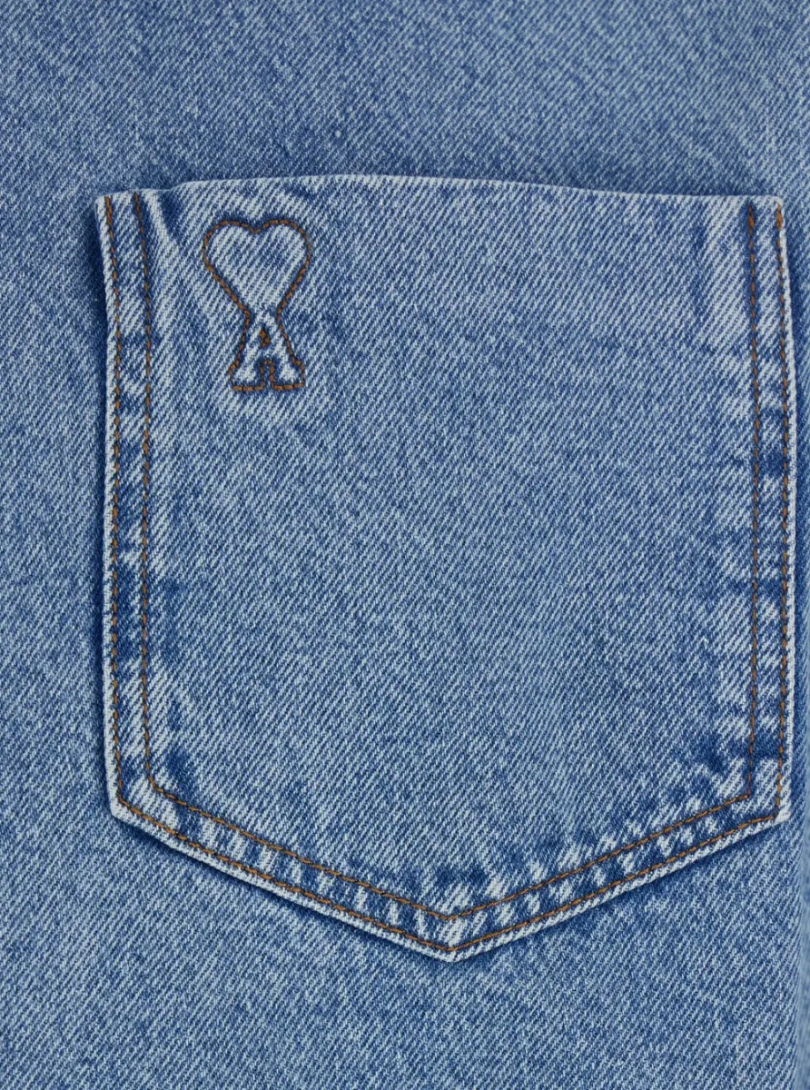 Camasa light blue Shirt with classic collar and tone-on-tone ADC embroidery on the front in cotton for men - Img 3