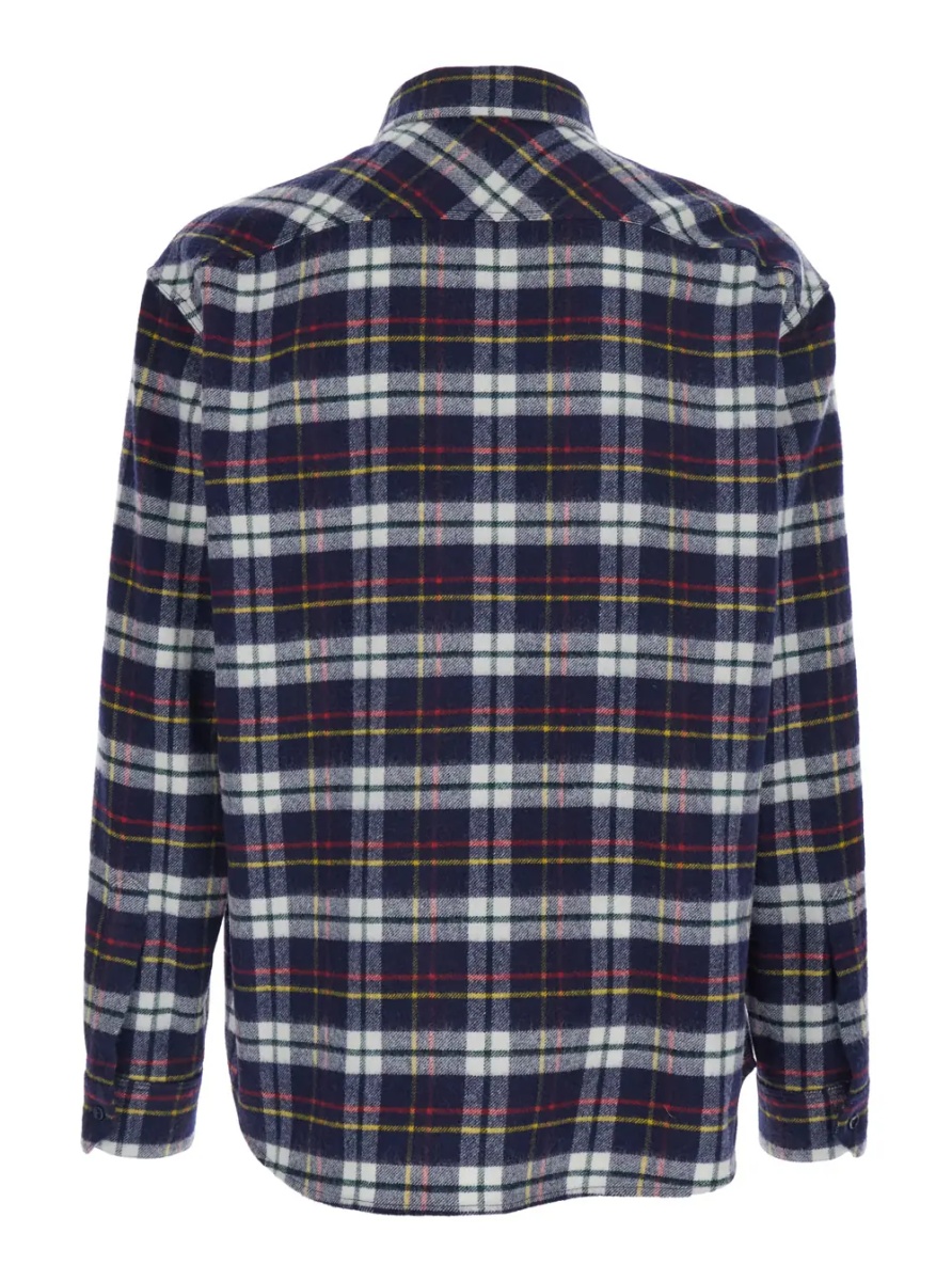 Camasa Men's blue wool shirt with check motif and embroidered logo on the front - Img 2