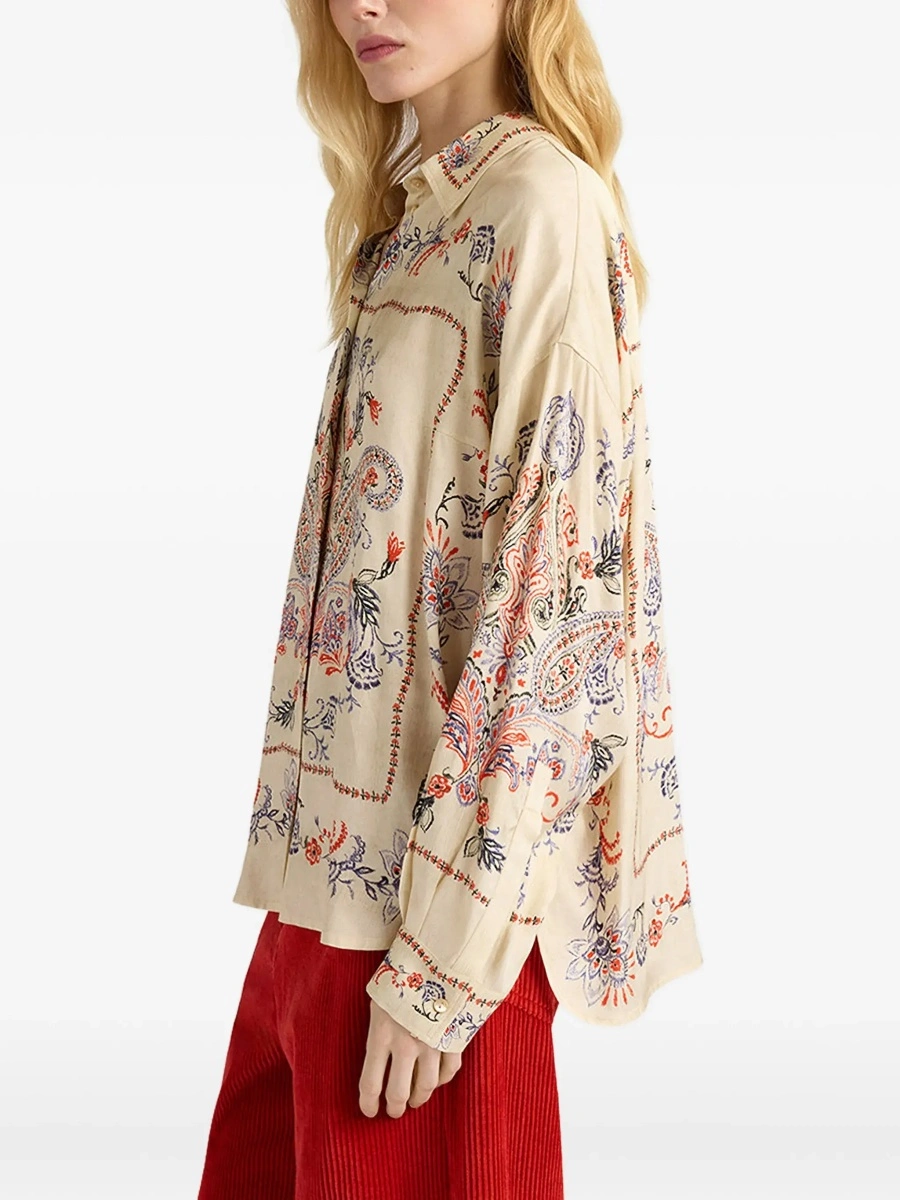 Camasa MOMONÌ White Shirt with classic collar and all-over embroidery in viscose for women - Img 7