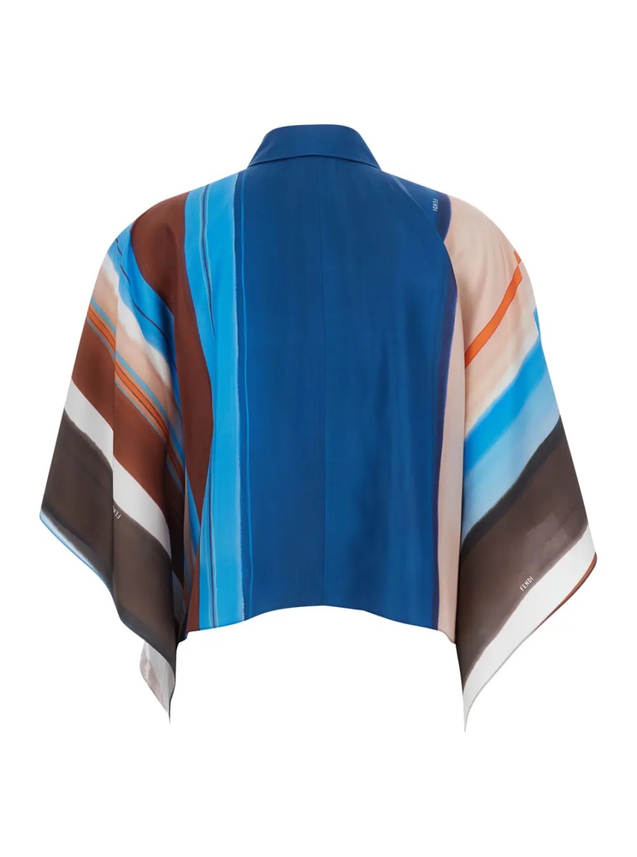 Camasa Multicolor Crop Shirt with Logo Embroidery on the Side and All-Over Striped Motif in Silk for Women - Img 2
