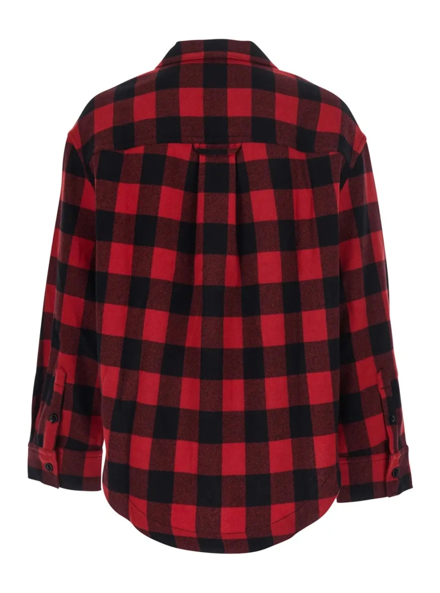 Camasa Red shirt with Cuban collar and all-over check Motif in wool for men - Img 2
