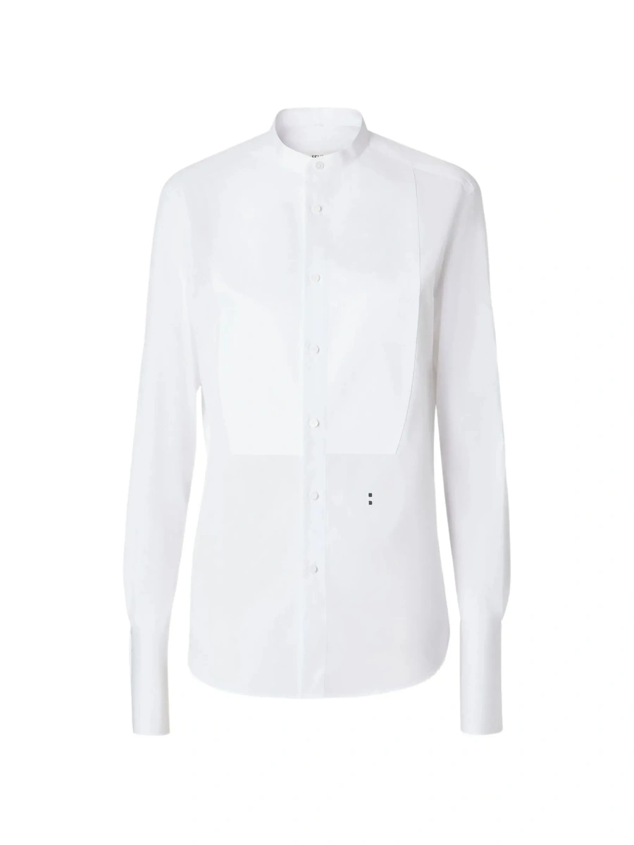 Camasa White Shirt with Mandarin Collar in Cotton Poplin for Women - Img 6