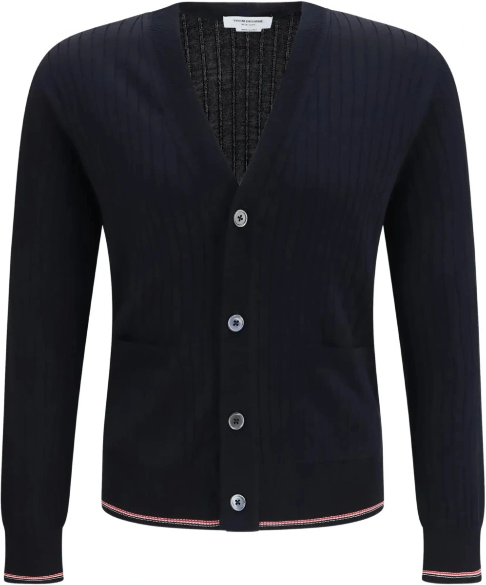 Cardigan Thom Browne albastru din lana merino - Img 6