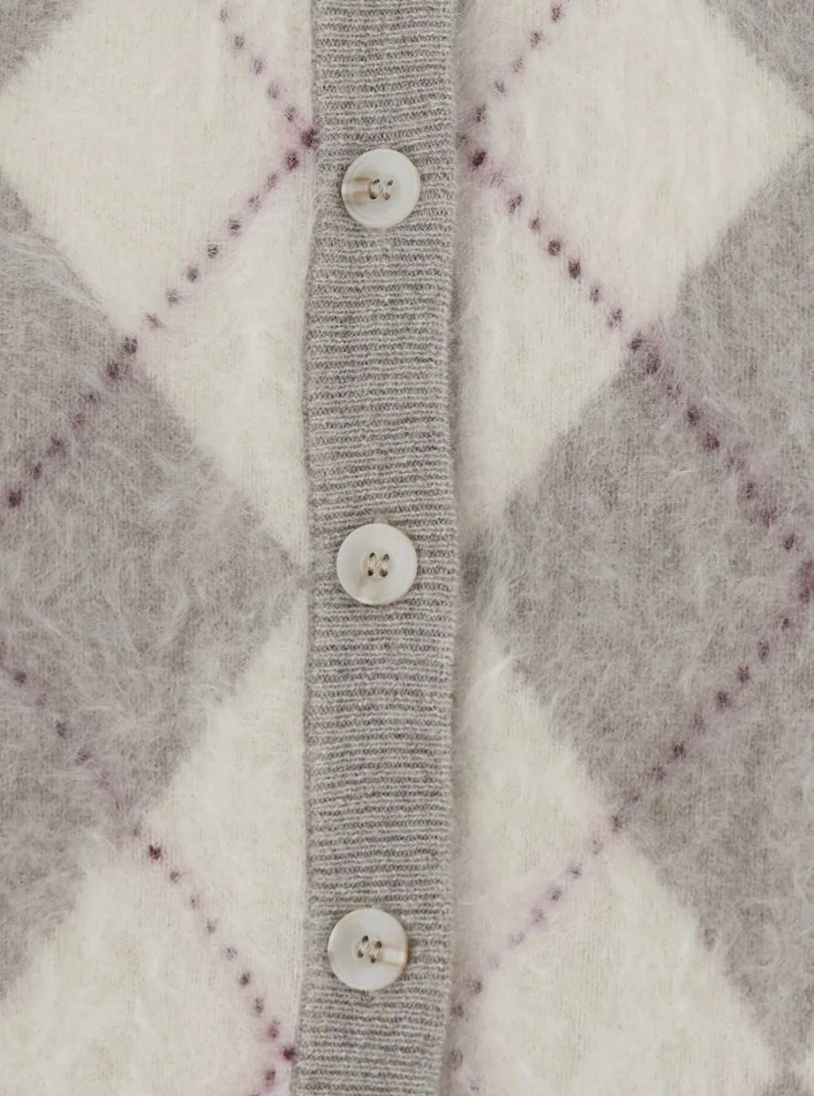 Cardigane Cardigan ARGYLE with V-neck and long sleeves in cashmere Beige women - Img 3