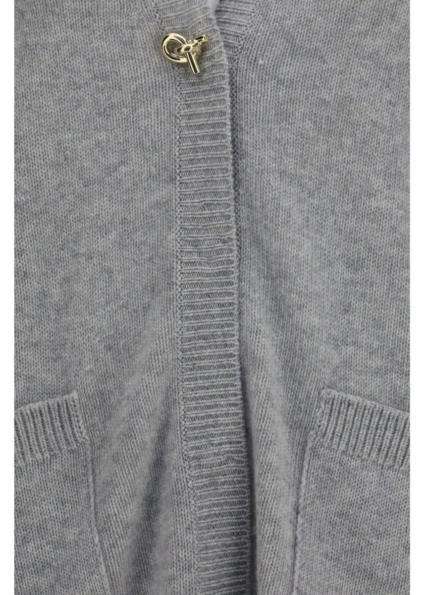 Cardigane Cashmere Cardigan with V-neck and knot button - Img 3
