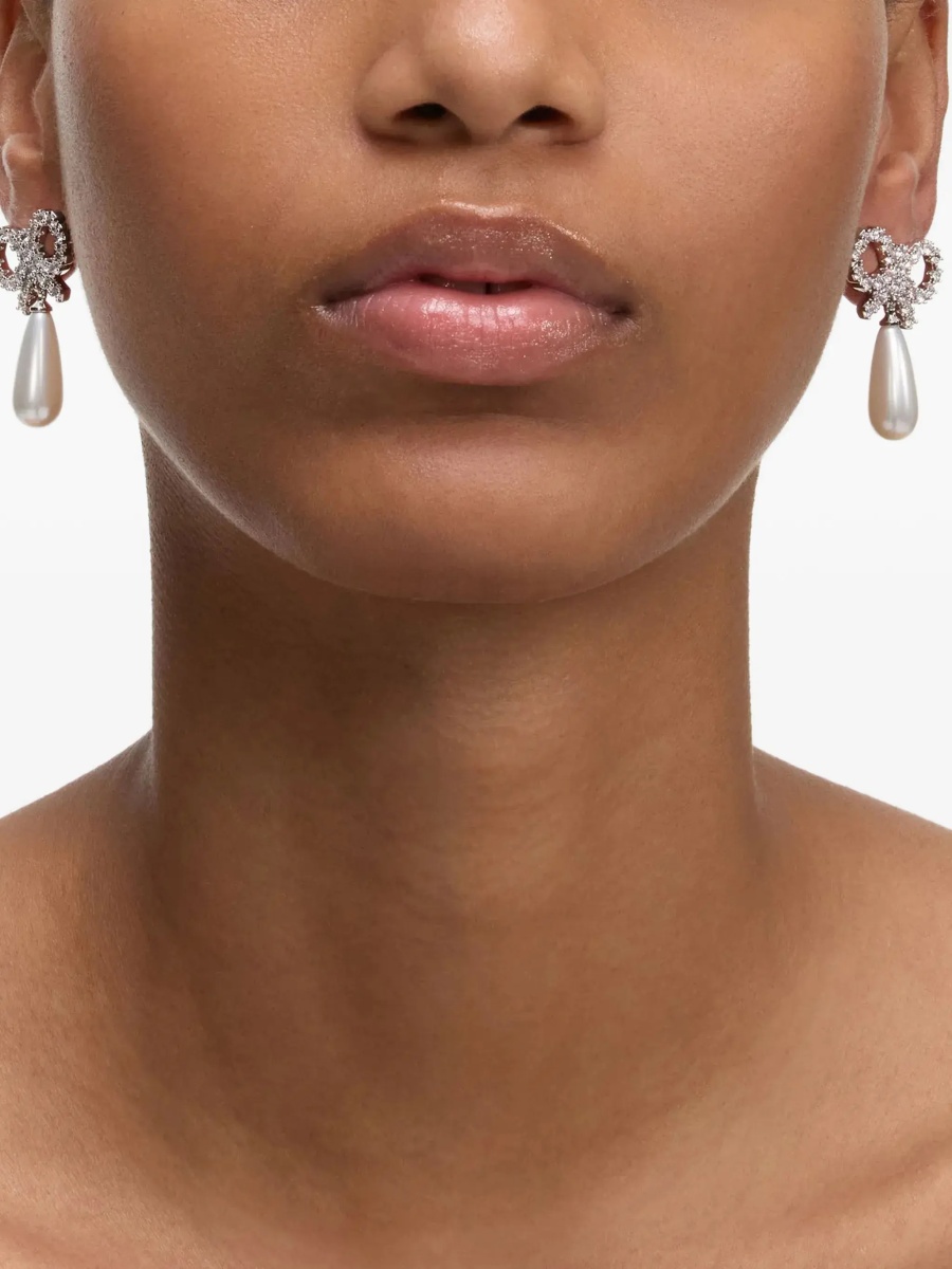 Cercei Pearl earrings with crystal bow - Img 3