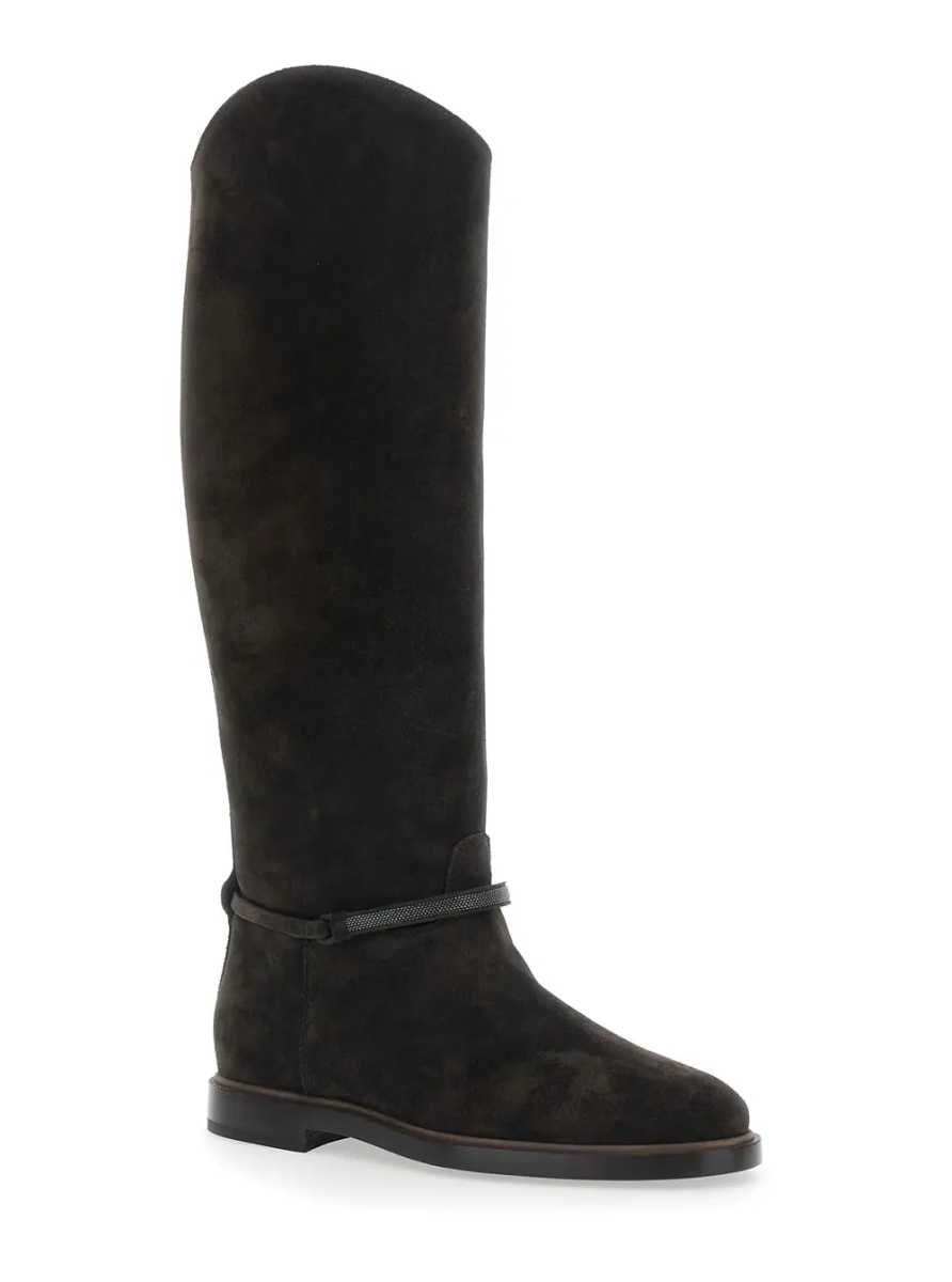 Cizme brown Boots with Monile detail on the side in suede for women - Img 2