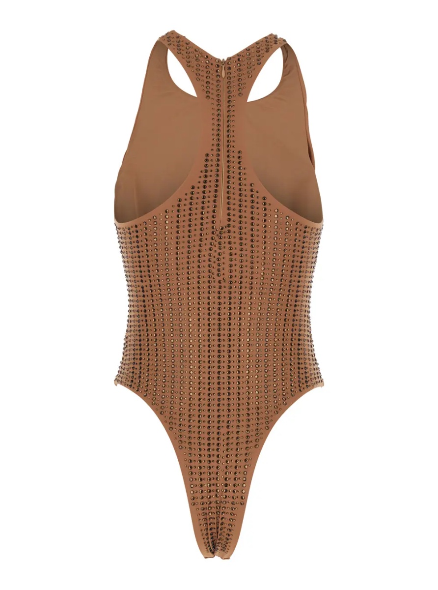 Costum de baie One-Piece Swimsuit with Racerback and Striped Sequins in Stretch Tech Fabric Brown Women - Img 2