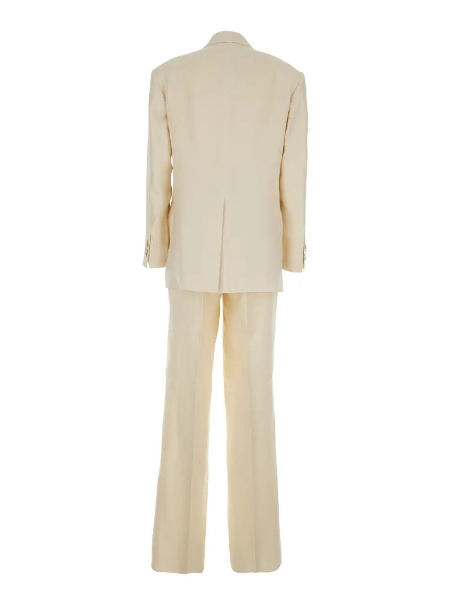 Costum White Double-breasted Suit with Notched Revers in Linen for Women - Img 2