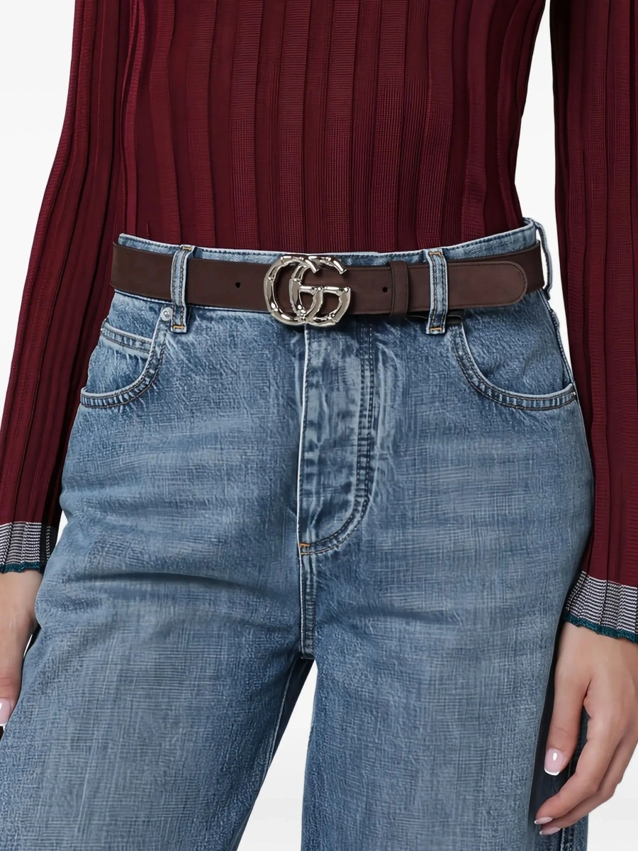 Curea Gucci maro din piele intoarsa - Img 4