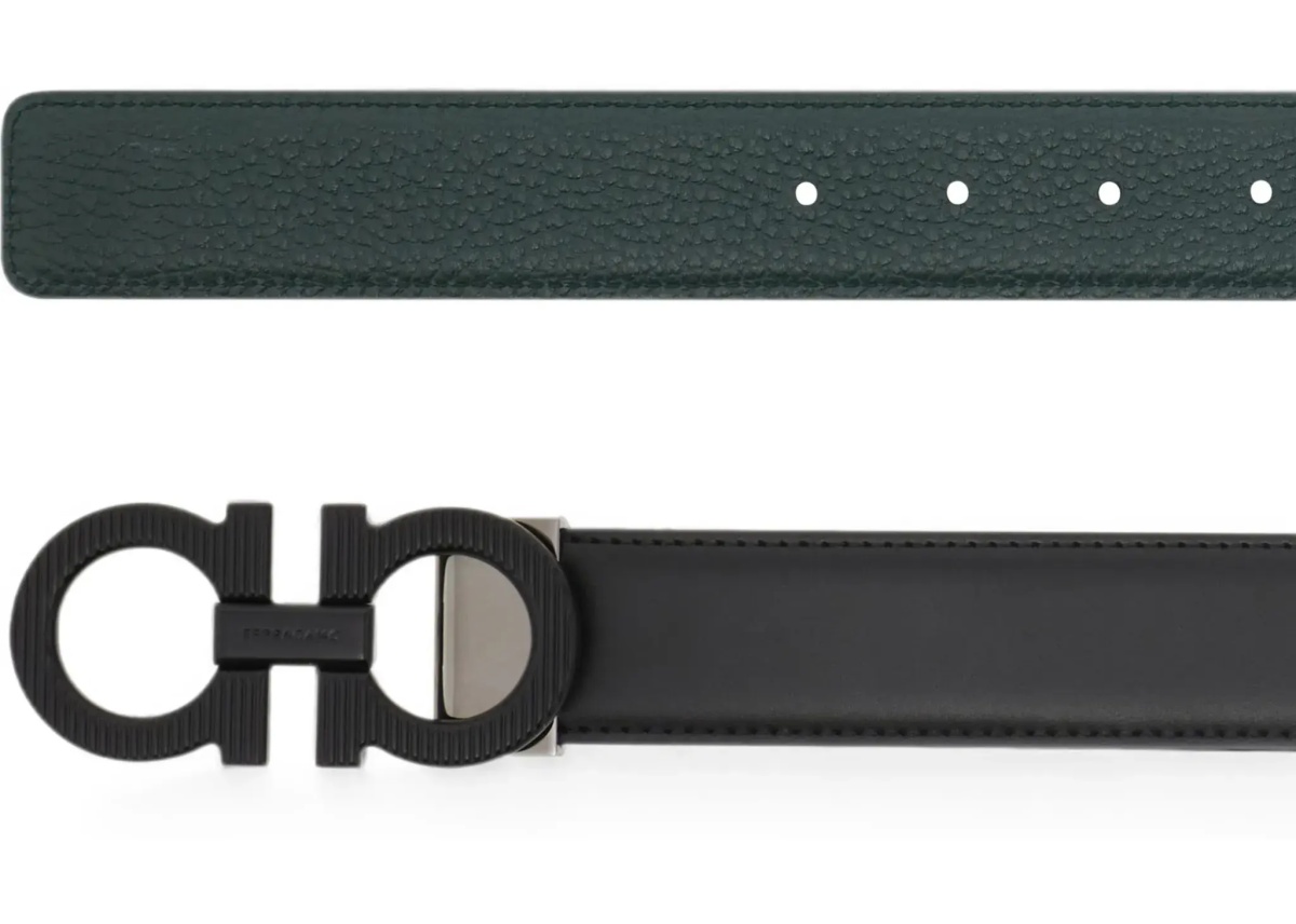 Curea Reversible adjustable Belt with textured Gancini buckle - Img 4
