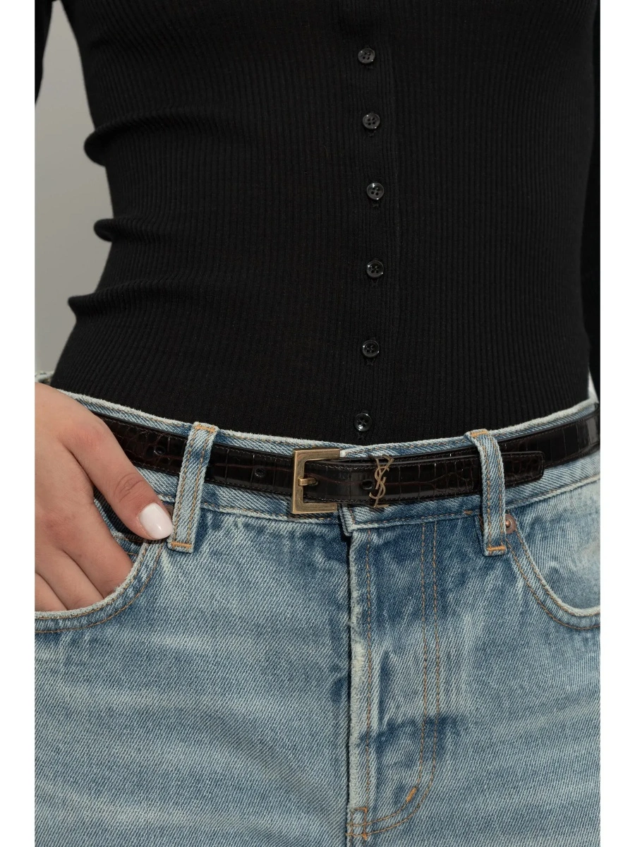 Curea Saint Laurent neagra din piele - Img 3