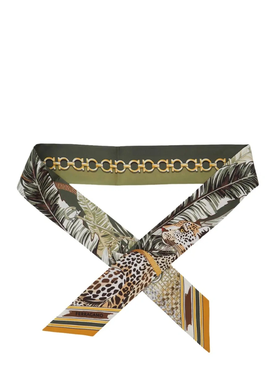Esarfa Ferragamo verde din matase - Img 2