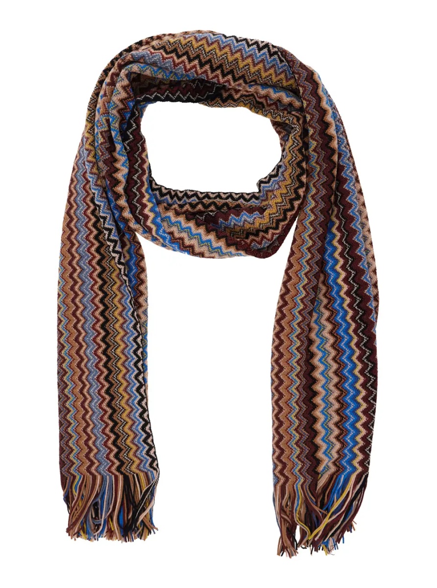 Esarfa multicolor Scarf with Zig Zag motif all-over and fringed edge in blend wool and fabric for men - Img 2