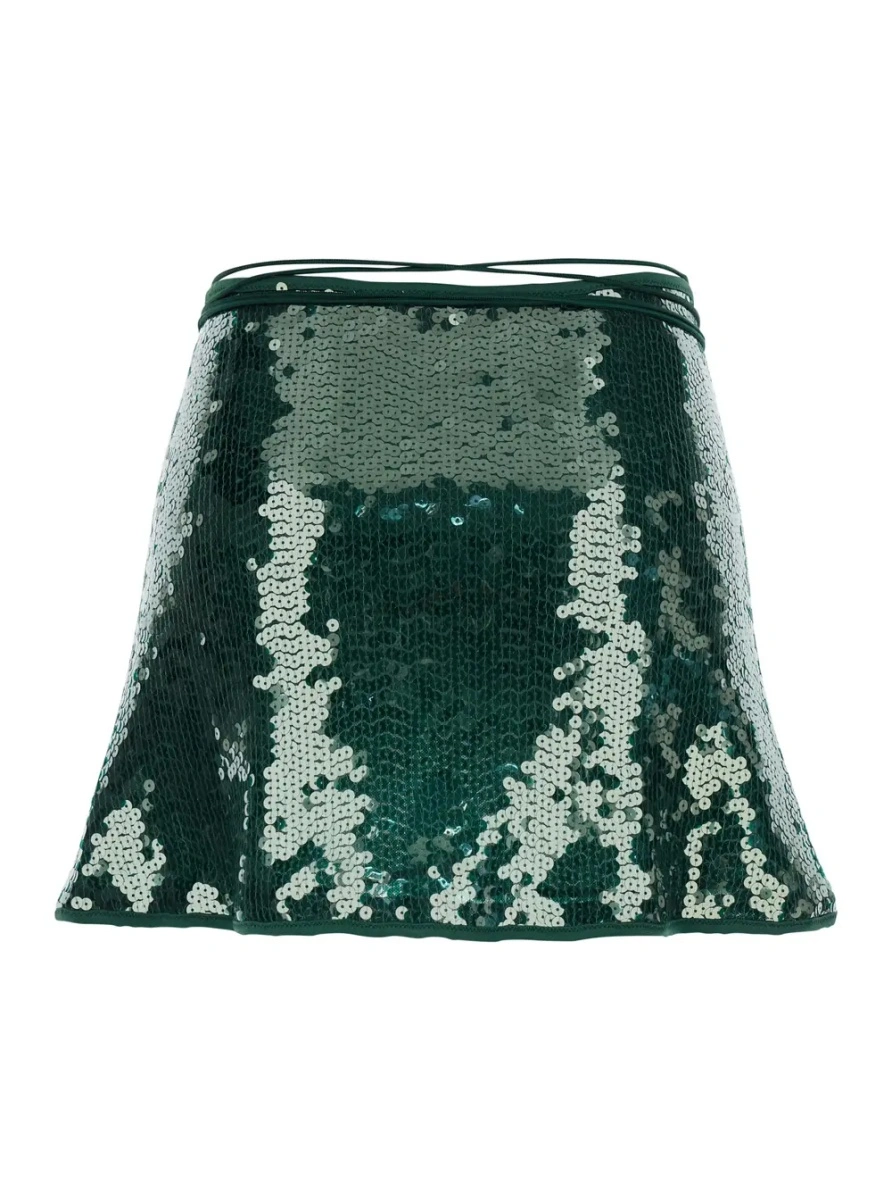 Fusta 'Marylin' Green Skirt with knot at the waist and all-over strass in Tech Fabric Woman - Img 2