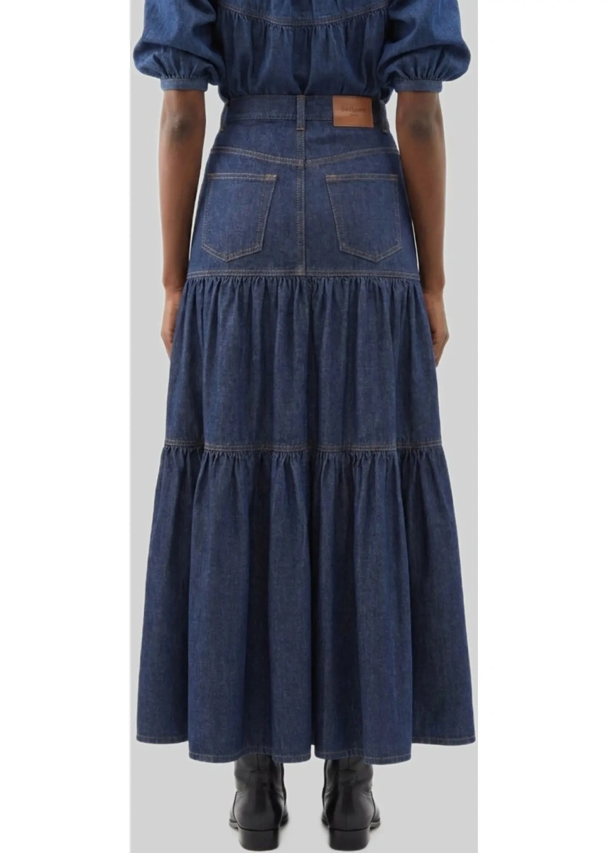Fusta Saint Laurent albastra din denim - Img 3