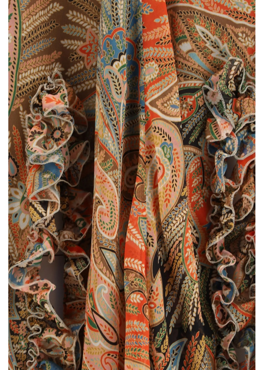 Fusta Silk long Skirt with flounce and paisley motif - Img 3