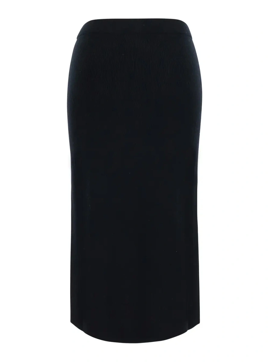 Fusta 'Zucca' Black ribbed skirt in wool for women - Img 2