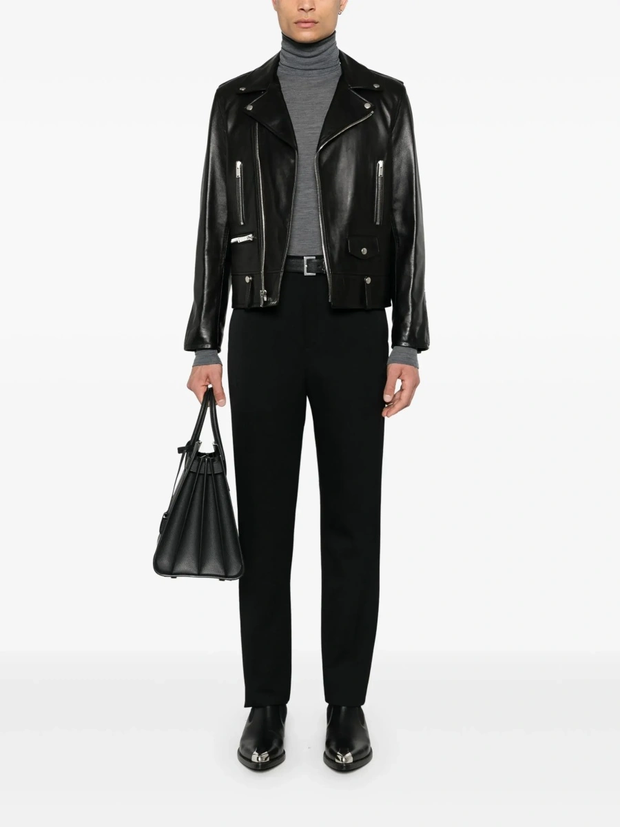 Geaca biker Saint Laurent neagra din piele - Img 4
