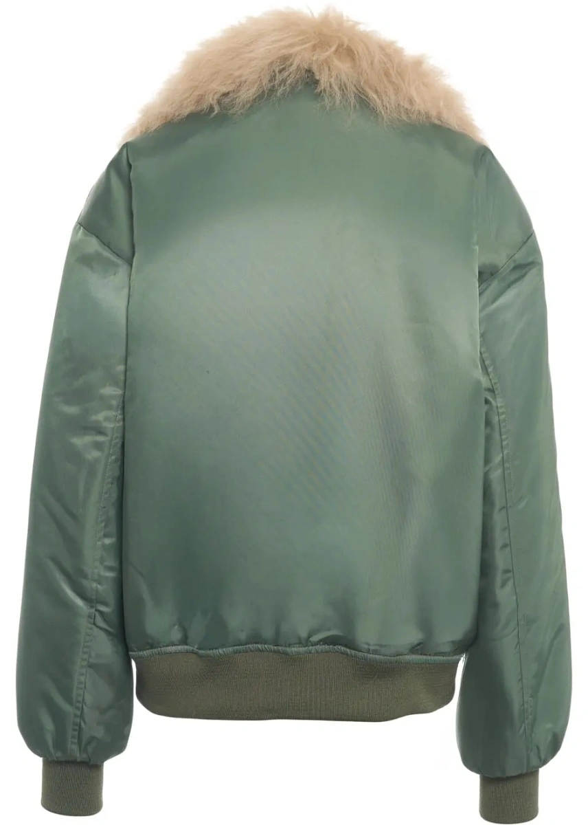 Geaca bomber FORTE DEI MARMI COUTURE verde din piele de oaie - Img 4