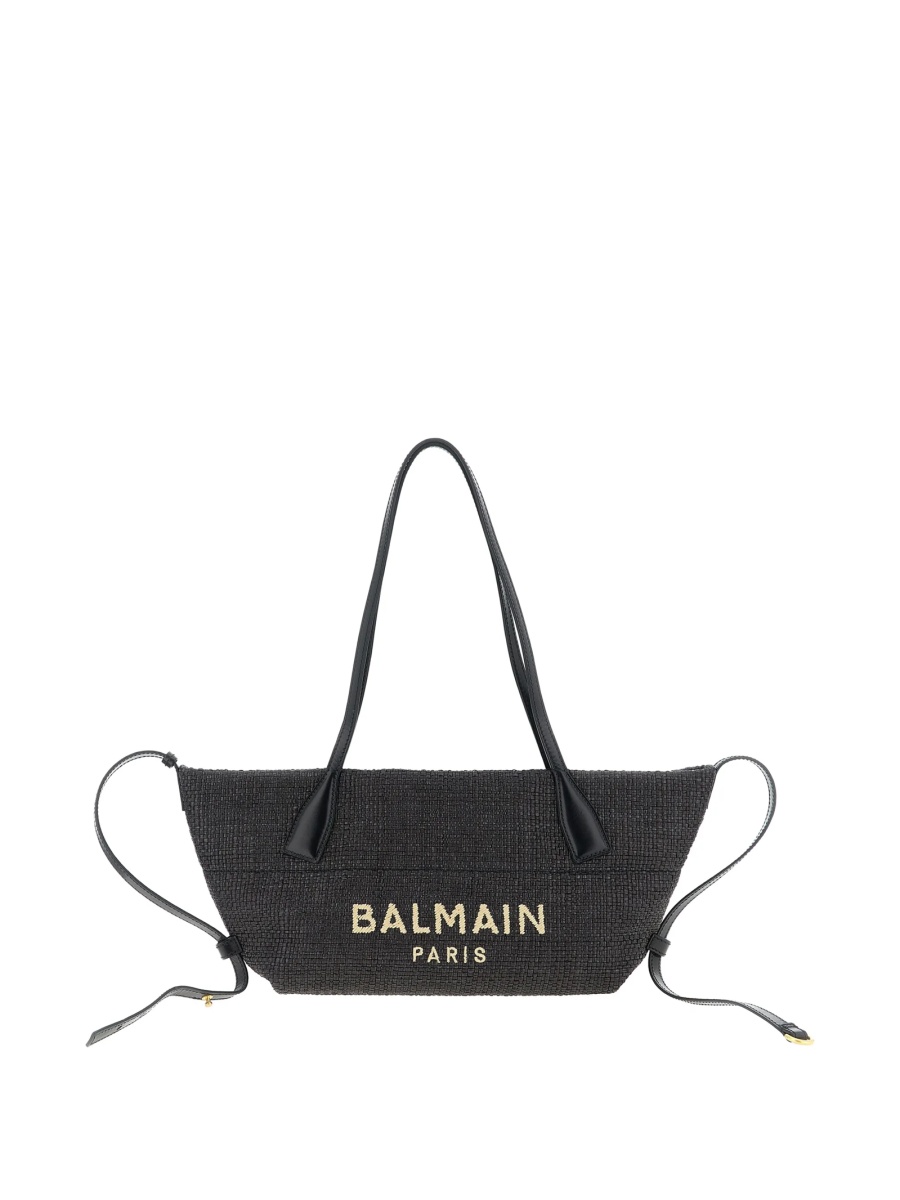 Geanta de mana Balmain neagra din piele si poliamida - Img 2