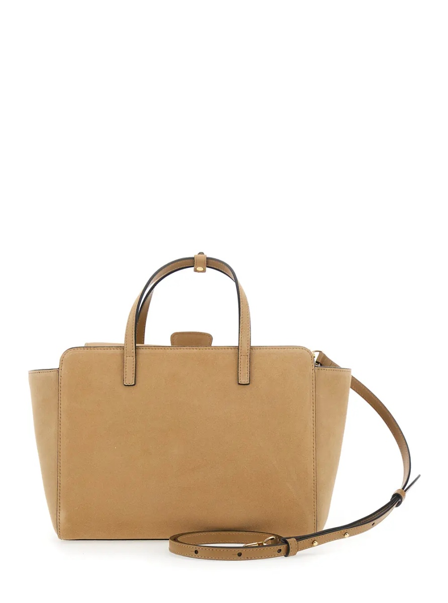 Geanta de mana Beige Medium Handbag with Adjustable Shoulder Strap and Front Pocket in Suede for Women - Img 2