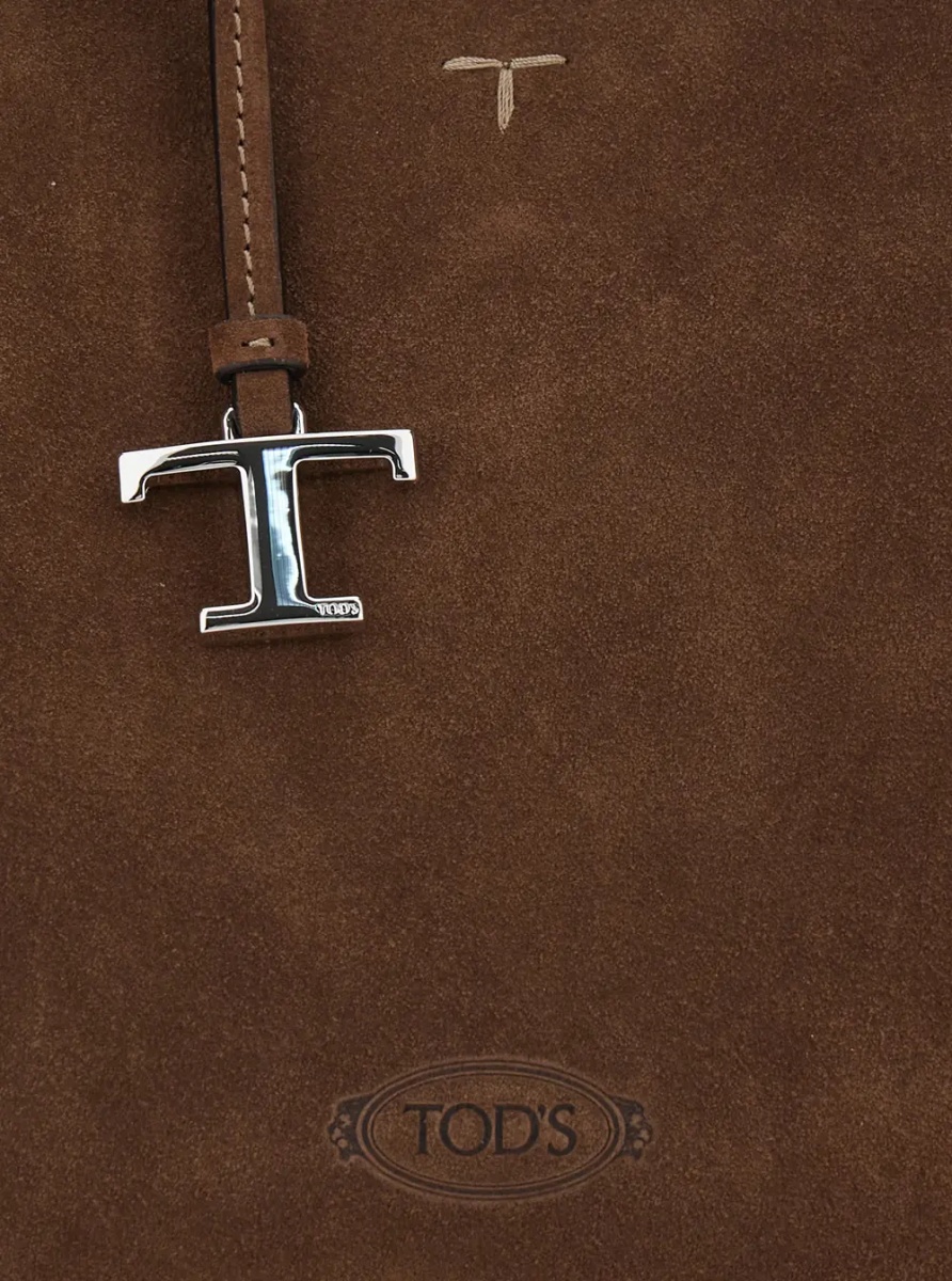 Geanta de mana Brown Handbag with Adjustable and Removable Shoulder Strap and T Plate on the Front in Suede for Women - Img 3